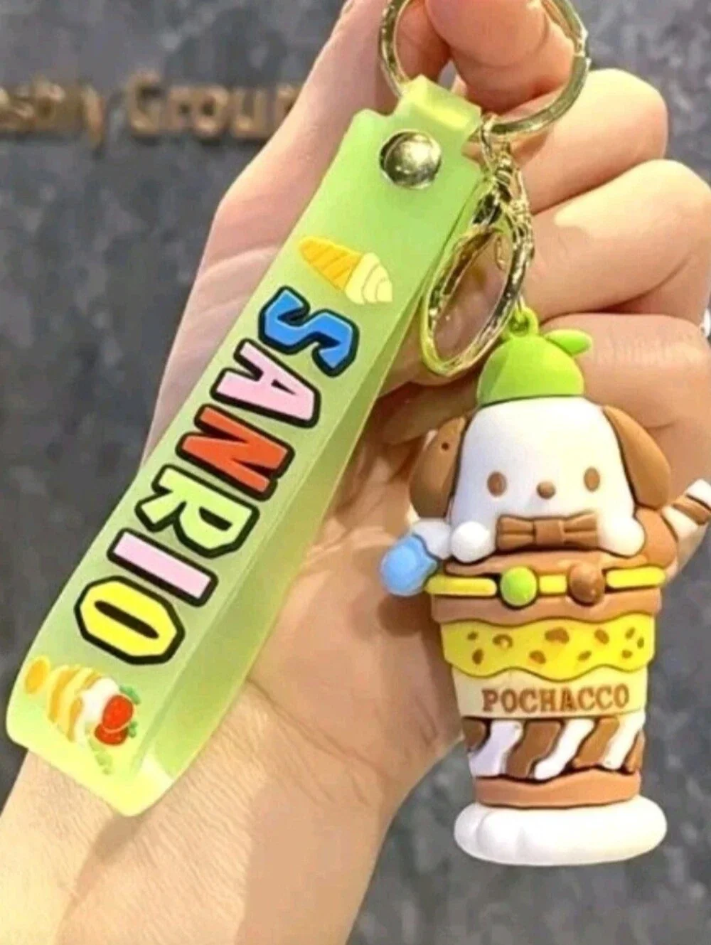 3D Figure Pochacco Ice Cream Cup Keychain Bag Charm Keyring